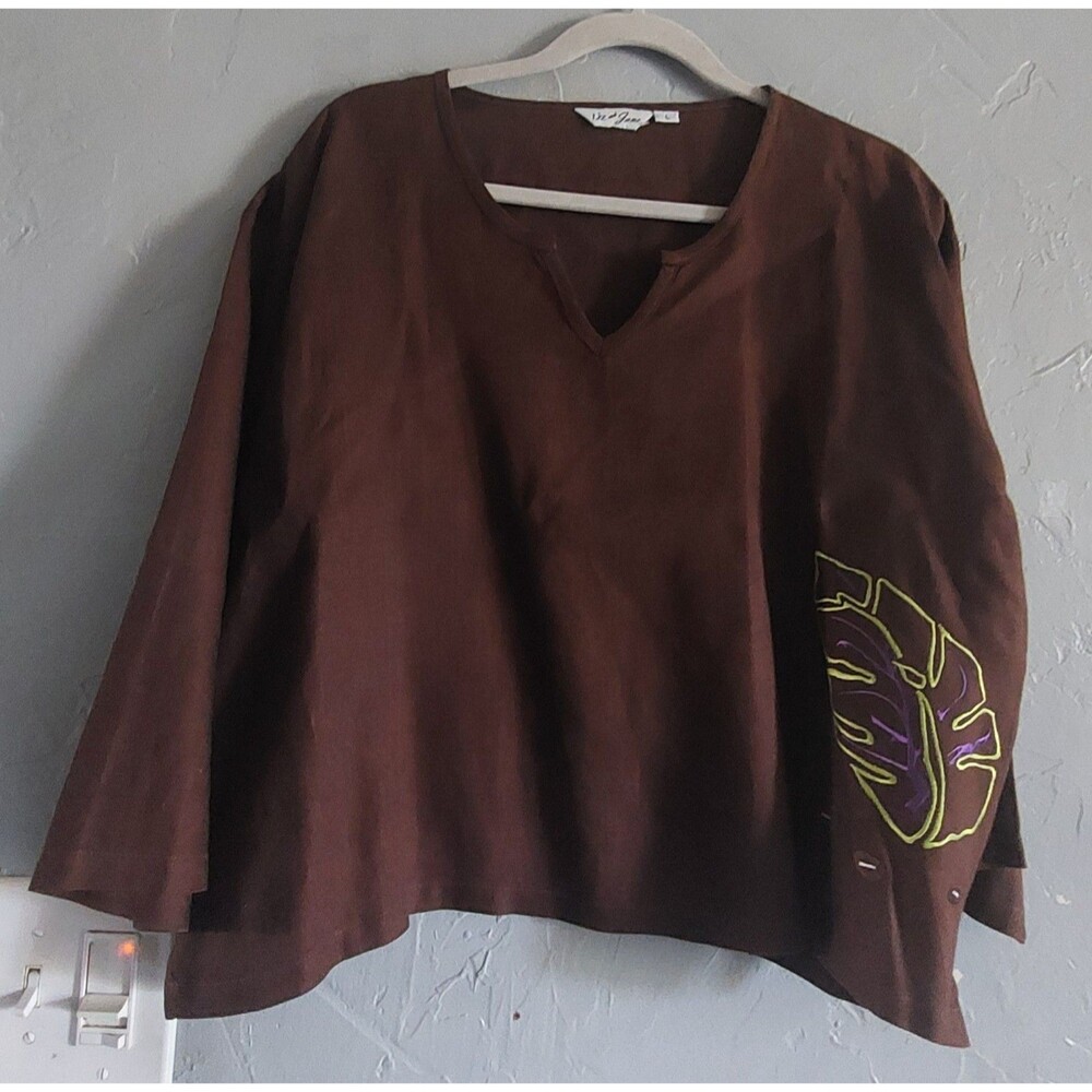 Liz gane Vintage Tops Blouse Women's L, 100% Linen, Embroidery,